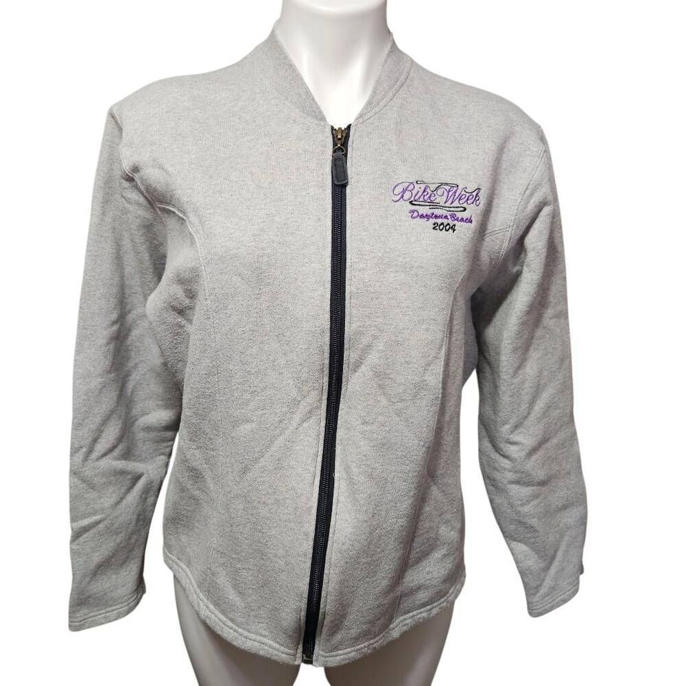 Daytona‎ Beach Bike Week 2004 Silver jersey knit moto jacket full zip gray XL